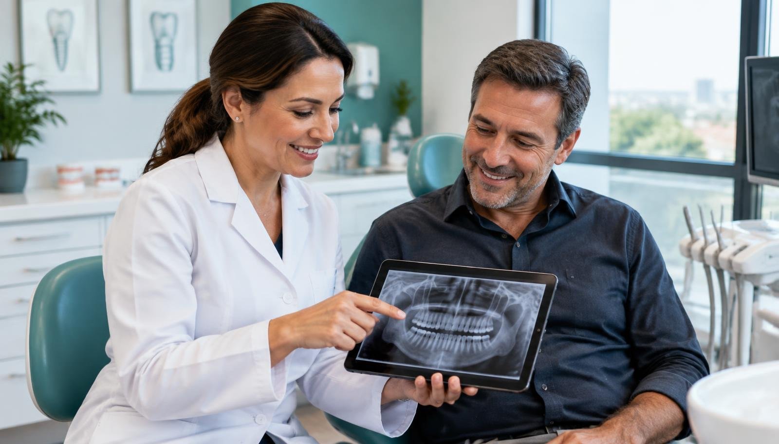 Paciente conversando com dentista para saber se pode colocar implante dentário